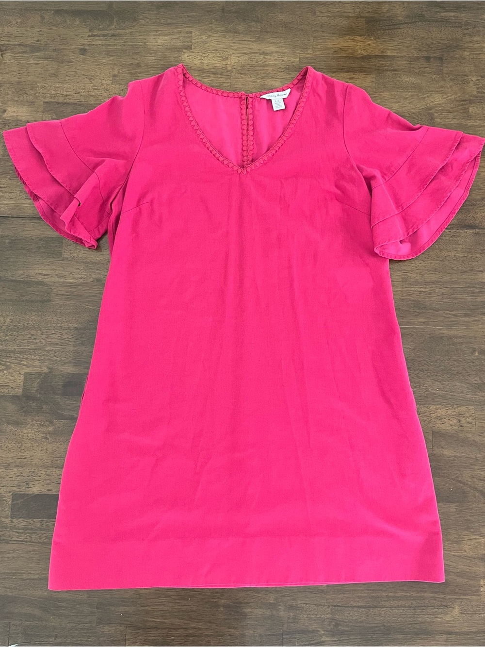 TOMMY BAHAMA WOMENS Dress LANAILETTE FLUTTER Sleeves PINK PAPAYA POCKETS Large